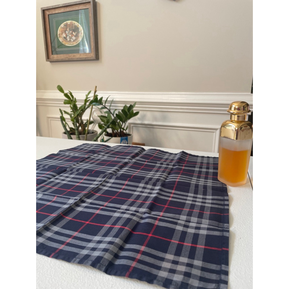 Burberrys Navy  Red Plaid Handkerchief  Pocket Square  Scarf 17 X17 New